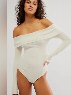 Free People Off-the-Shoulder Cream Knit Bodysuit